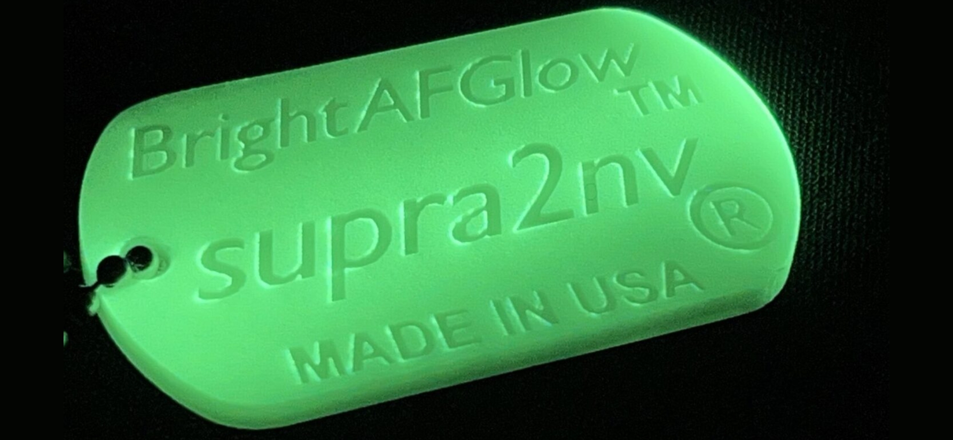 A close up of the glow in the dark text